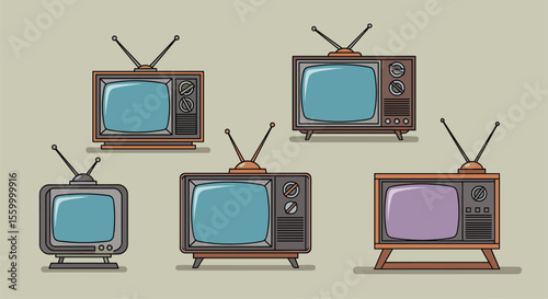 A Collection of Pixelated Vintage Television Sets with Antennae Representing Retro Technology