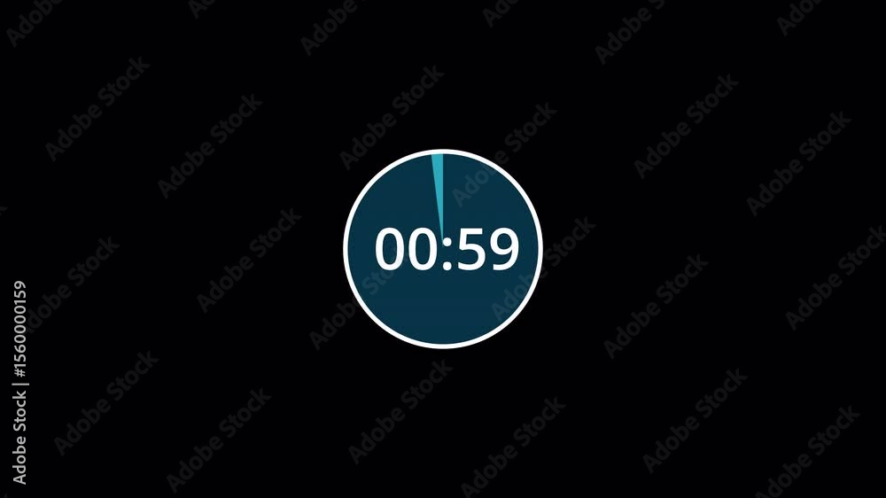 Modern 60 Seconds Countdown Timer in Circular Frame with Transparent Background, High-Resolution 4K Alpha Channel Animation Modern 60 Seconds Countdown Timer in Circular Frame with Transparent Background, High-Resolution 4K Alpha Channel Animation