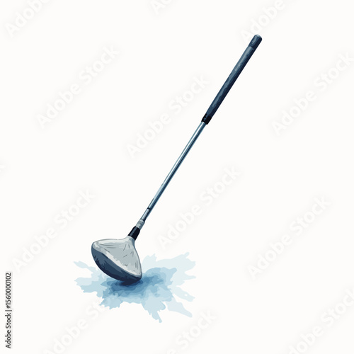 Hybrid club shaft illustrated, a sports equipment rendered in watercolor style on white background. Hybrid club shaft includes a golf club, shaft and grip with detailed texture,