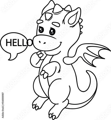 Cute Hand-Drawn Dragon Coloring Page – Black and White Cartoon Sketch for Kids