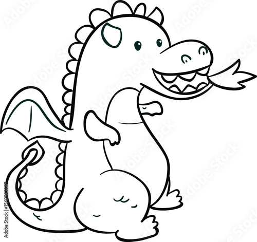 Cute Hand-Drawn Dragon Coloring Page – Black and White Cartoon Sketch for Kids