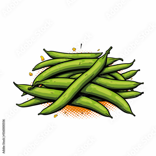 Pile of fresh green beans on white background. Green beans display a vibrant freshness, presenting wholesome vegetables in heap.