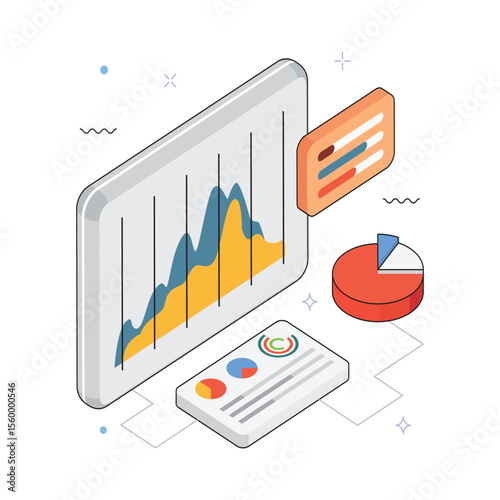 Comparative Line Graphs Vector isometric Illustration. EPS 10 file