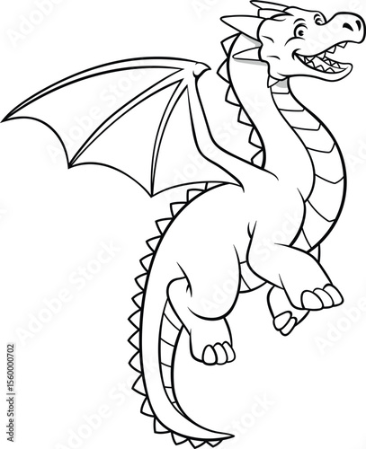 Cute Hand-Drawn Dragon Coloring Page – Black and White Cartoon Sketch for Kids
