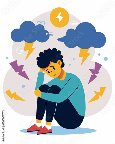 A storm of disparaging remarks raging around a person leaving them feeling helpless.. Vector illustration