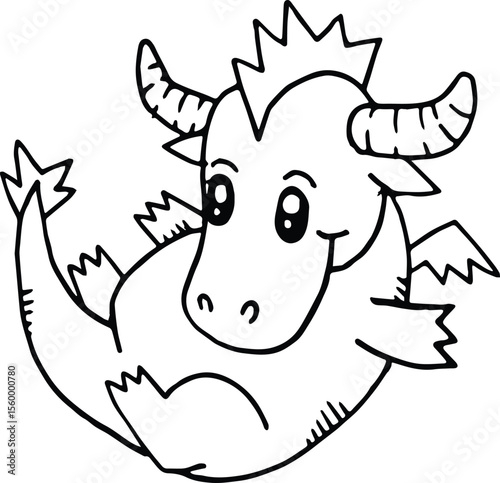 Cute Hand-Drawn Dragon Coloring Page – Black and White Cartoon Sketch for Kids