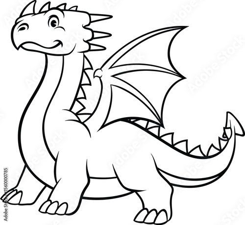 Cute Hand-Drawn Dragon Coloring Page – Black and White Cartoon Sketch for Kids