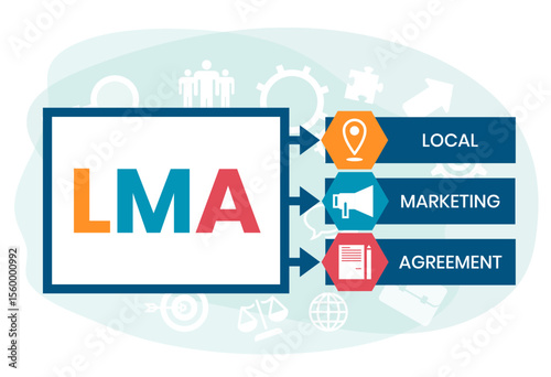 LMA - Local Marketing Agreement acronym, business concept. word lettering typography design illustration with line icons and ornaments. Internet web site promotion concept vector layout