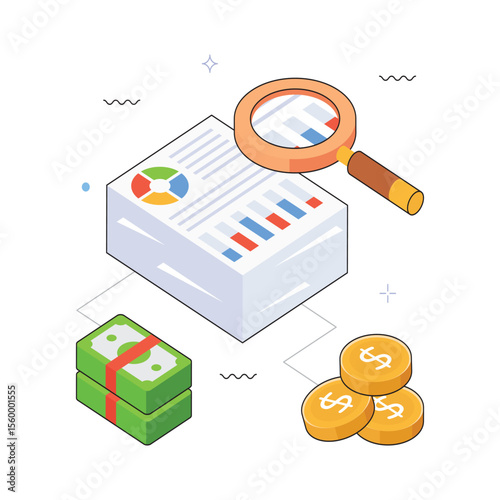 Report Analysis Vector isometric Illustration. EPS 10 file