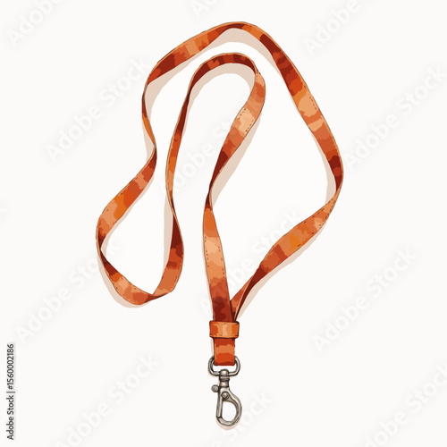 Fall arrest lanyard crafted with orange and brown fabric, showcasing its intricate design. Fall arrest lanyard features detailed textile patterns and metallic clasp.