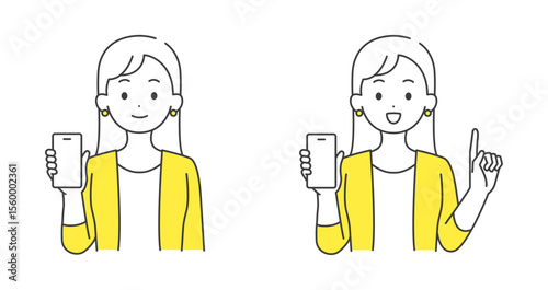 スマホを持つ女性のイラストセット