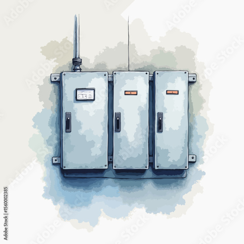 Electrical panel for electrical distribution is shown on wall with conduit. This electrical panel for electrical distribution is a source of power.