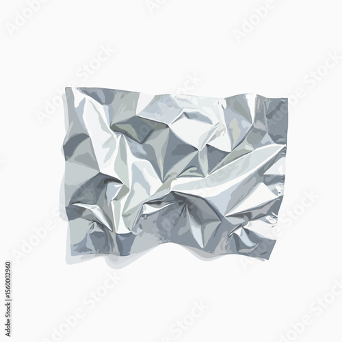 Crumpled piece of aluminum foil with detailed reflections in bright light creates dynamic visual interest. Crumpled piece of aluminum foil captures attention with textured surface,