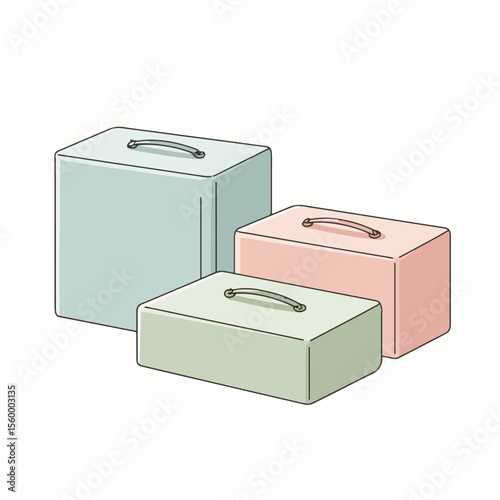 Concrete blocks show soft pastel colors in modern design, presenting contemporary shapes. Concrete blocks stacked for visual interest, showcasing construction design and building material.