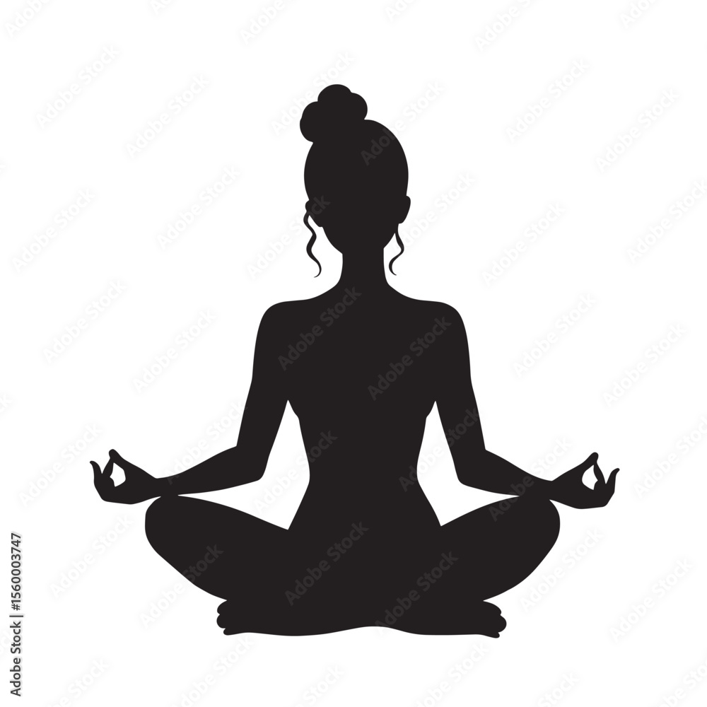 Black Silhouette Vector of Woman Sitting in Meditation Pose in Calm and Relaxed State on White Background Full HD Black Silhouette Vector of Woman Sitting in Meditation Pose in Calm and Relaxed State on White Background Full HD