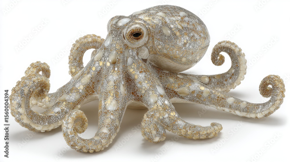 Obraz premium Octopus with curled tentacles arranged artistically on white background