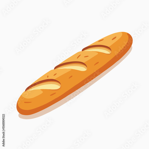 Fresh baguette illustration features crusty bread, complete with golden-brown color. Baguette highlights simple design and shape of delicious bread loaf, fresh from bakery.