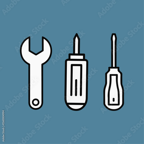 Tools Icon Set, Wrench and Screwdrivers for Repair and Maintenance