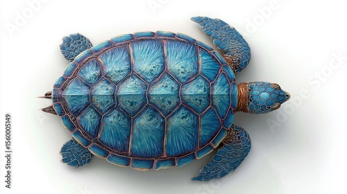 Sea turtle viewed from above with shell detail on white background
