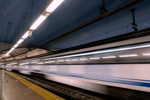 Underground - Subway in Madrid, Spain. Light trail train.