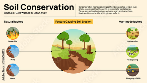 Soil Conservation Infographic - Natural and Human Measures to Prevent Soil Erosion