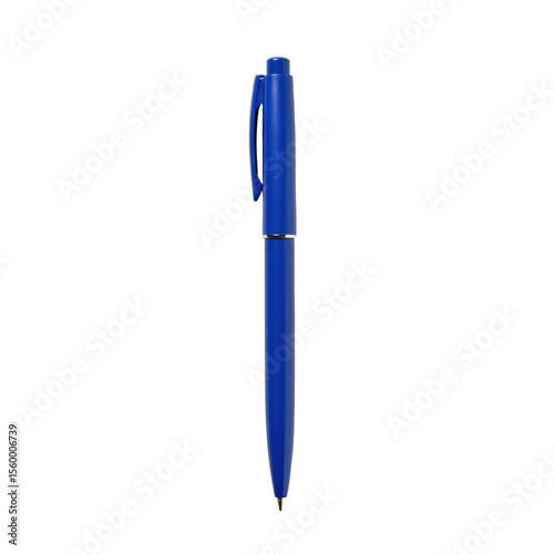 Vibrant blue ballpoint pen with a sleek, minimalist design and convenient metallic clip