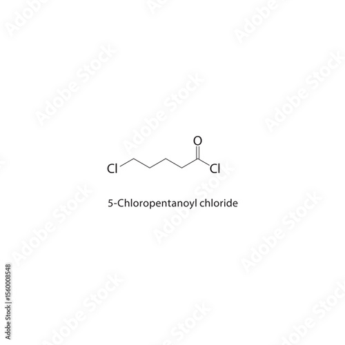 5-Chloropentanoyl chloride skeletal structure. Halogenated acyl chloride compound schematic illustration. Simple diagram, chemical formula.