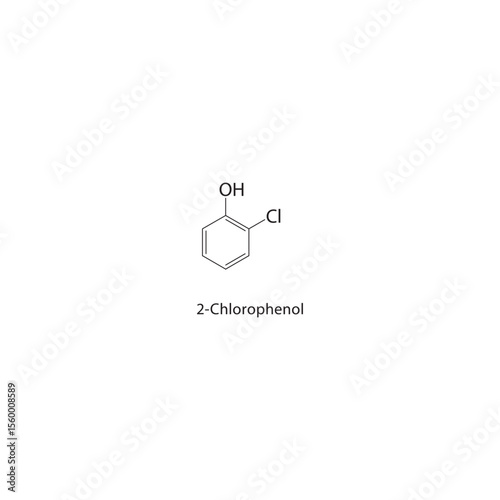 2-Chlorophenol skeletal structure. Halogenated phenol compound schematic illustration. Simple diagram, chemical formula.