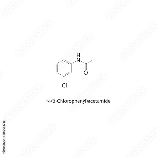 N-(3-Chlorophenyl)acetamide skeletal structure. Halogenated acetanilide compound schematic illustration. Simple diagram, chemical formula.