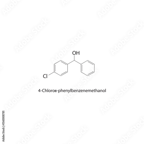 4-Chloro-αphenylbenzenemethanol skeletal structure. Halogenated aryl alcohol compound schematic illustration. Simple diagram, chemical formula.