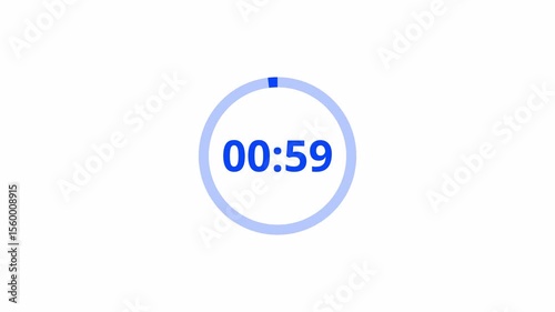 Minimal Circular Countdown Clock from 60 to 0 with Transparent Background,  Circular Countdown Animation with Alpha Channel