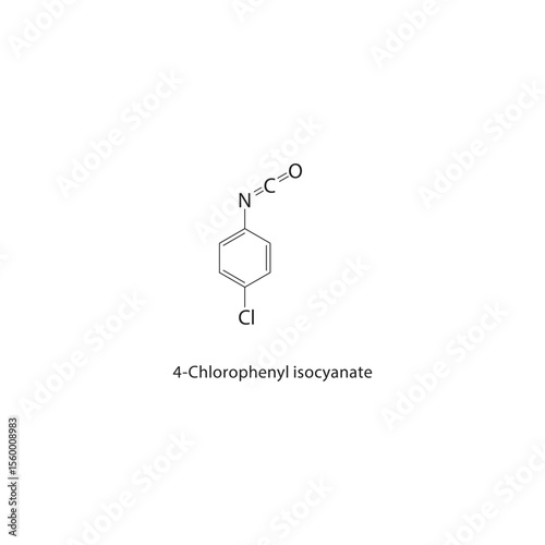 4-Chlorophenyl isocyanate skeletal structure. Halogenated aryl isocyanate compound schematic illustration. Simple diagram, chemical formula.