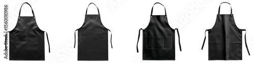 Set of black apron mockups isolated on transparent background, png, cutout