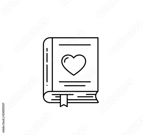 Illustrated book with heart symbol and bookmark on transparent background  