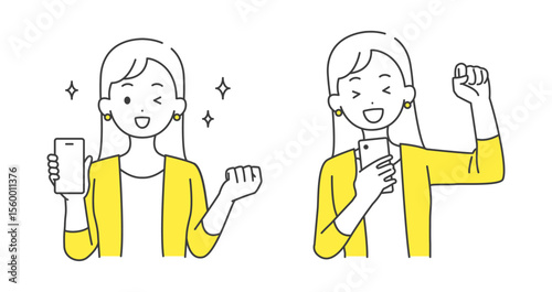 スマホを持つ女性のイラストセット