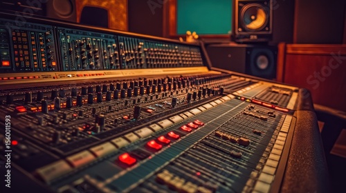 Audio mixing console in a recording studio