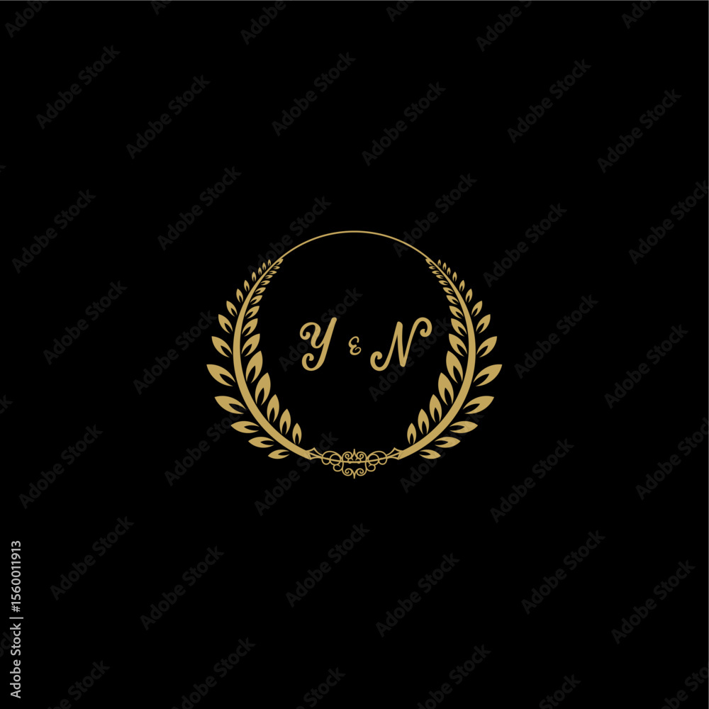 Fototapeta premium YN beautiful feminine and elegant wedding monogram initial logo with circle floral gold