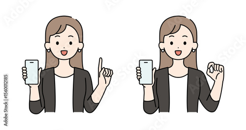 スマホを持つ女性のイラストセット