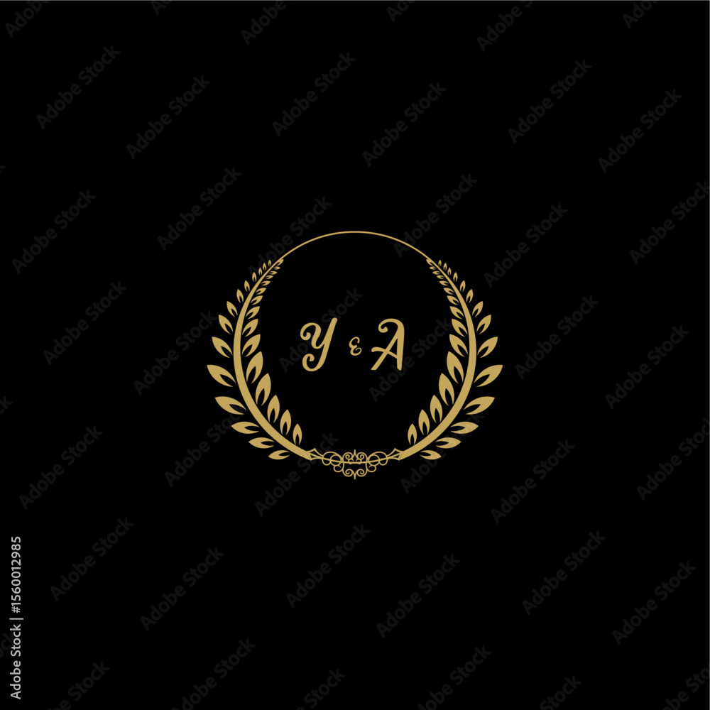 Fototapeta premium YA beautiful feminine and elegant wedding monogram initial logo with circle floral gold