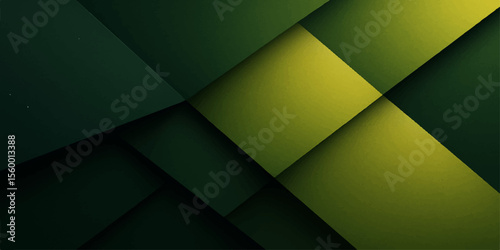 Deep green layered abstract design with golden light transitions and geometric symmetry
