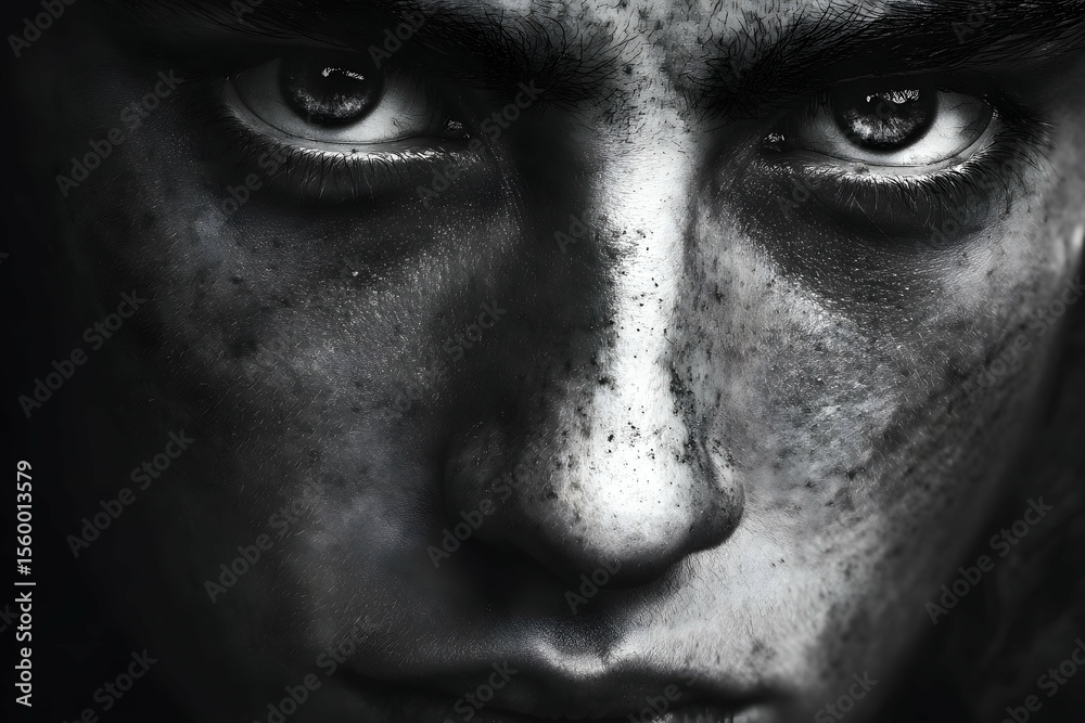 Fototapeta premium A vulnerable face illuminated, revealing life's fragile and delicate essence.