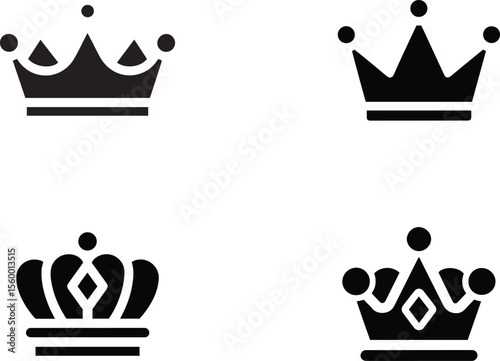 crown icon, crown logo symbol, king queen crown vector illustration