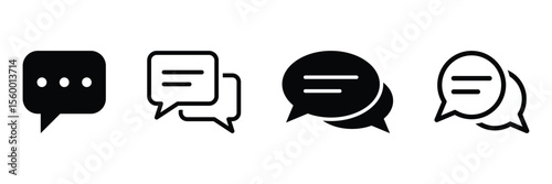 Outline Message Icon Set. Flat Black Chat Icons Collection. Chat Symbol Set