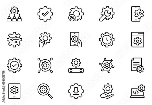 Setting and setup line icon set. UI icon set. Contains such icons as gear, adjustments, setup, preferences, options, controls, service, operation icons, and more. Vector illustration