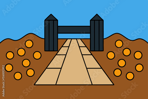 Pathway to a Fortified Gate A Symbolic Illustration