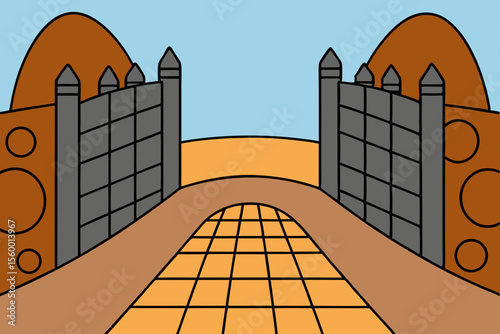 Yellow Brick Road Gates to a Magical Land Illustration
