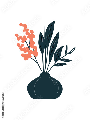 minimalist vase with flowers vector illustration