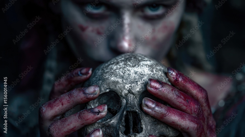 Obraz premium Skull held by woman
