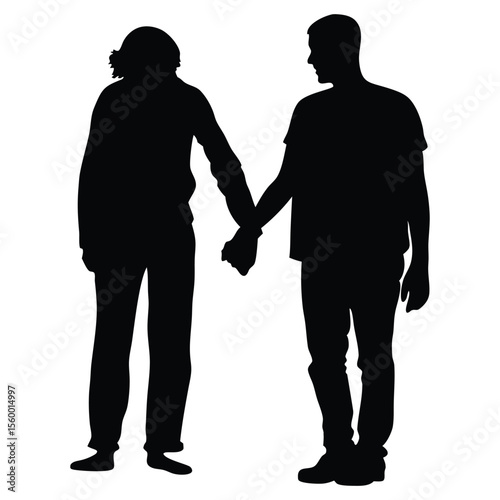 Couple Holding Hands Standing Silhouette
