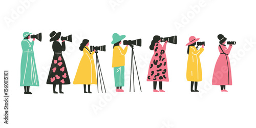 women photographers on a walk vector illustration